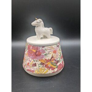 Opalhouse Unicorn Canister Ceramic Lidded Jar White with Floral Pinks Orange 6"